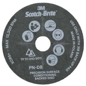 Scotch-Brite Precision Surface Conditioning Durable Backed Disc, PN-DB, XCRS, 115 mm x 22.23 mm, Slotted, 10/Carton, 40 ea/Caseimage