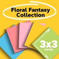 Post-it Notes, 3 in x 3 in, 14 Sticky Notes Pads, 100 Sheets per Pad, Floral Fantasy Collection