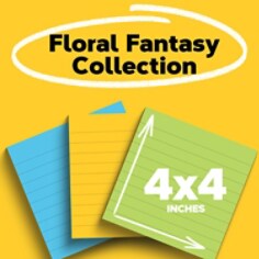 Post-it® Notes, 4 in. x 4 in., Floral Fantasy Collection Lined, 3 Pads/Pack