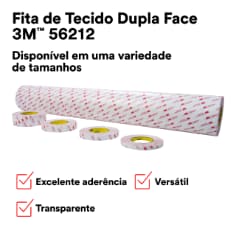 Fita de Tecido Dupla Face 3M™ 56212, Disponível em uma variedade de tamanhos, Versátil, Excelente aderência, Transparente