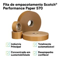 Fita de empacotamento Scotch® Performance Paper 570 Líder do Setor Focado em Sustentabilidade Desempenho Confiável Totalmente Automatizável