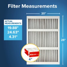 Filtrete Air Filter, MPR 1000dp, 20x25x4, Measurements graphic image