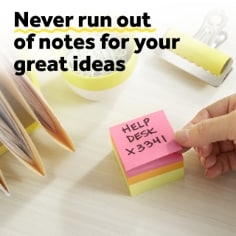 Post-it® Notes Cube, Bright Colors, Power Pink, Aqua Splash, Acid