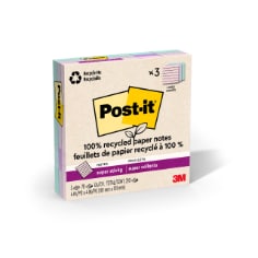 Post-it® Super Sticky Recycled Notes 675R-3SSNRP, 4 in x 4 in (101 mm x 101 mm),