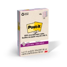 Post-it® Super Sticky Recycled Notes 4621R-4SSNRP, 4 in x 6 in