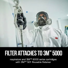 Filter Attaches to 3M™ 5000 respirators and 3M™ 6000 series cartridges with 3M™ 501 Reusable Retainer. Enhanced image for ecommerce, 5P71.