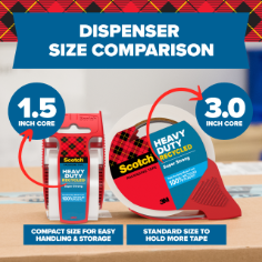 Scotch, Dispenser size comparison. Compact size for easy handling & storage. Standard size to hold more tape. 