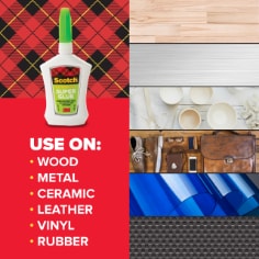 Scotch. Use on: wood, metal, ceramic, leather, vinyl, rubber.