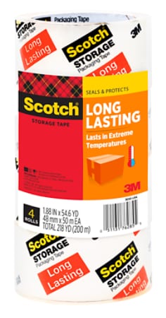 Scotch® Long Lasting Storage Packaging Tape 3650-lr4-4gc, 1.88 in x 54.6 yd (48 mm x 50 m), 4 Pack