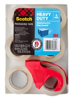 Scotch® Heavy Duty Packaging Tape, 6 Rolls and 1 Dispenser, 1.88 IN x 22.2 YD