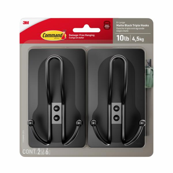 Command X-Large Matte Black Triple Hook 17038MB-2ES