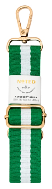 Noted by Post-it® Accessory Strap green and white stripe with faux gold clasp and cinch buckle