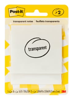 Post-it® Transparent Notes, 600-2TRSPT, 2 pads, 2 7/8 in x 7/8 in