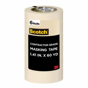 Scotch Contractor Grade Masking Tape 2020-36AP6, 1.41 in x 60.1 yd (36mm x 55m), 6 rolls/pack image Scotch Contractor Grade Masking Tape 2020-36AP6, 1.41 in x 60.1 yd (36mm x 55m), 6 rolls/packimage