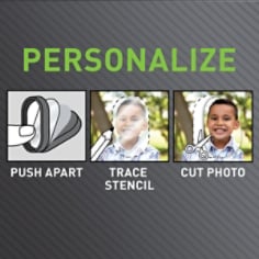 personalize, removable picture hanging hook bplus 02, push apart, trace stencil, cut photo.