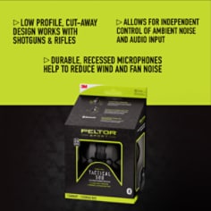 Peltor™ Sport Electronic Hearing Protection TAC 500, Product Feature 2. Low profile, Allows for independent control of ambient noise, durable recessed microphones