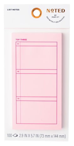Product image of a "Top Three" orange note with numbered hot pink boxes
