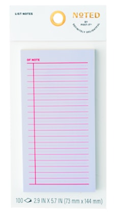 Product image of a cornflower blue list note with hot pink lines and "Of Note" prompt at the top