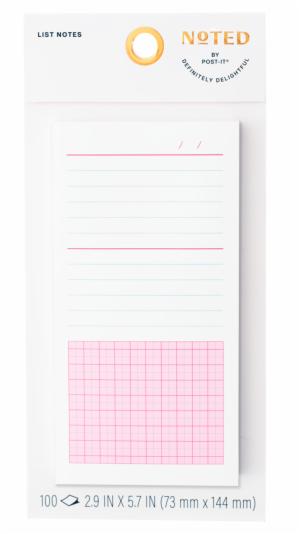 Post-it Noted List Notes NTD11-36-4, White Pink, 2.9 in x 5.7in (73.6 mm x 144.7 mm)image