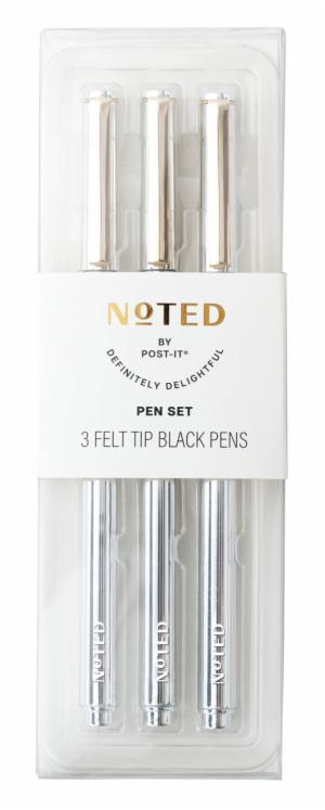 Post-it Noted Metallic Barrel Felt Tip Pen set NTD13-PEN-1, 3 Pens, Black inkimage