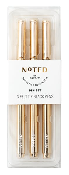 Product image of a set of 3 silver metallic barrel, black ink felt tip pens