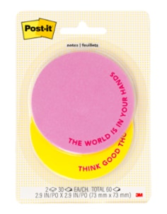Post-it® Circle Die Cut Notes W25-CS-1, Pink-Yellow, 2.9 in x 2.9in (73mmx73mm), two pads, 60 total sheets