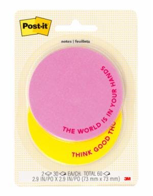 Post-it Circle Die Cut Notes W25-CS-1, Pink-Yellow, 2.9 in x 2.9in (73mmx73mm), two pads, 60 total sheetsimage