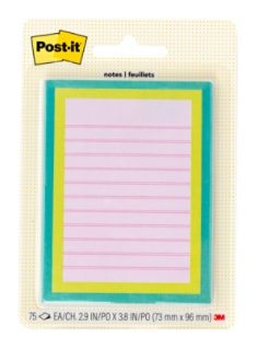 Post-it® Mini List Notes W25-34-2, Green-Yellow-Pink, 73 mm x 96 mm, 75 Sheet