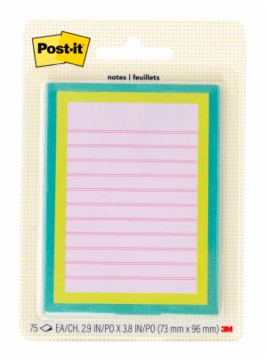 Post-it Mini List Notes W25-34-2, Green-Yellow-Pink, 73 mm x 96 mm, 75 Sheetimage