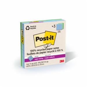 Post-it Super Sticky Recycled Notes 675R-3SST, 4 in x 4 in (101 mm x 101 mm), 100% PEFC, SGSCH-PEFC-COC-110078image