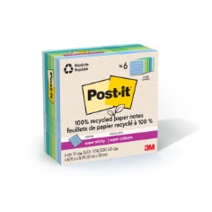 Post-it® 100% Recycled Super Sticky Notes, 4x4, Oasis Collection