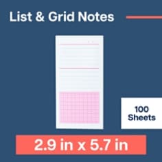 Post-it® Noted List Notes, White Pink, 2.9 in x 5.7in (73.6 mm x 144.7 mm)