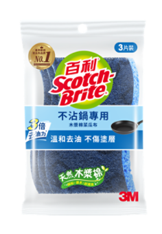 3M™ 百利不沾鍋專用木漿棉菜瓜布3片裝-藍, 24包/箱