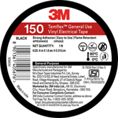 3M™ Temflex™ General Use Vinyl Electrical Tape 150, Black, Wafer