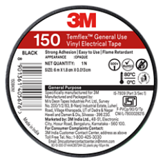 3M™ Temflex™ General Use Vinyl Electrical Tape 150, Black, Without Base