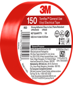 3M™ Temflex™ General Use Vinyl Electrical Tape 150, Red, Inclined