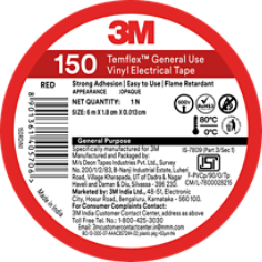 3M™ Temflex™ General Use Vinyl Electrical Tape 150, Red, Wafer