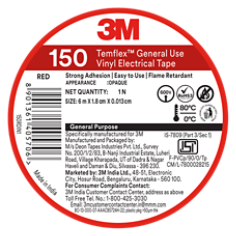 3M™ Temflex™ General Use Vinyl Electrical Tape 150, Red, Without Base