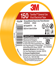 3M™ Temflex™ General Use Vinyl Electrical Tape 150, Yellow, Inclined