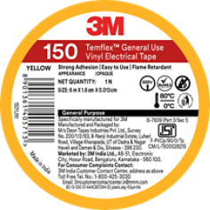 3M™ Temflex™ General Use Vinyl Electrical Tape 150, Yellow, Wafer