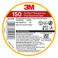 3M™ Temflex™ General Use Vinyl Electrical Tape 150, Yellow, Without Base