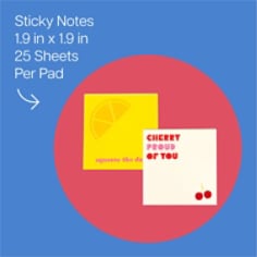 Post-it Cute Sticky Notes, Yellow Notes, Squeeze the Day! and Cream Notes, Cherry Proud You Header