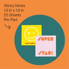  Post-it Cute Sticky Notes, Yellow Notes with Smiley Face and Pink Notes with Super Star! Writing