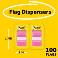 Post-it® Flags 680-BP2, 1 in. x 1.7 in. (2.54 cm x 4.31 cm) Bright Pink, 2-pk
