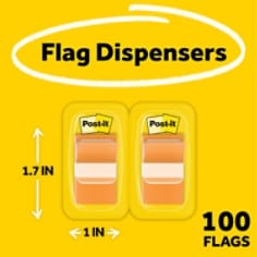 Post-it® Flags 680-OE2, 1 in. x 1.7 in. (2.54 cm x 4.31 cm) Orange, 2-pk