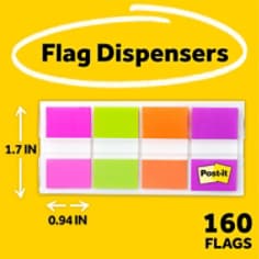 Post-it® Flags 680-PGOP2, .94 in. x 1.7 in. (23.8 mm x 43.2 mm) Blue, Purple, Green, Orange 24 pk/cs