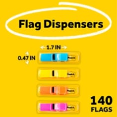 Post-it® Flags 683-4ABX, 4 Colors, 0.47 in x 1.7 in, 6 Pack/Carton, 4 Carton/Case