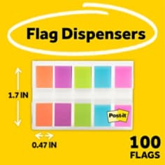 Post-it® Flags 683-5CB2, 5 Colors, 0.47 In X 1.7 in, 6 Pack/Carton, 4 Carton/Case