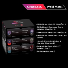 Comprehensive list of the 16 items included in the 3M Grind Less Weld More kit