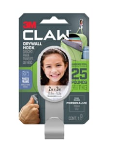 3M Claw™ 3DH25SLVF-1-ES silver photo frame hook in pack rendering v3 hardware image, single product image